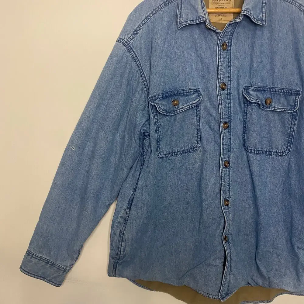 Vintage Arrow Blue Jeans Fleece Lined Chore Jacket Mens Buttons‎ Large Western